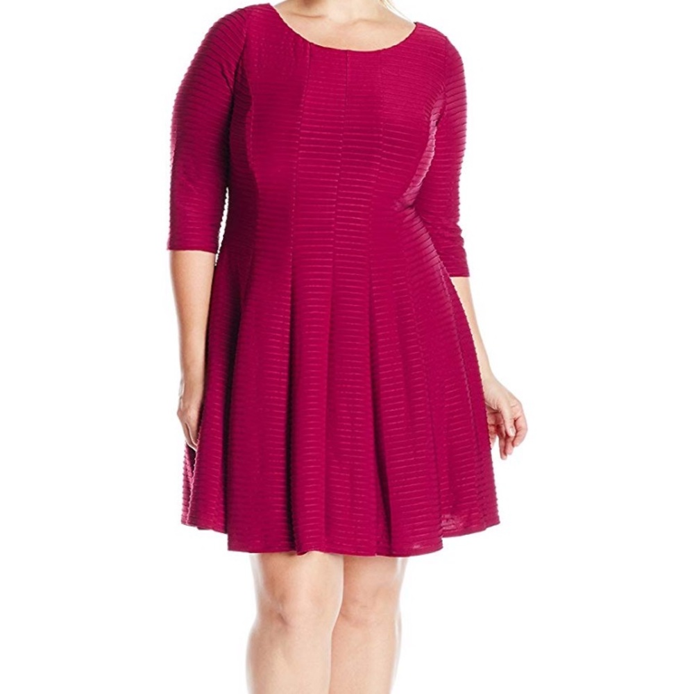Julian Taylor Fit Flare Pintuck dress in Garnet